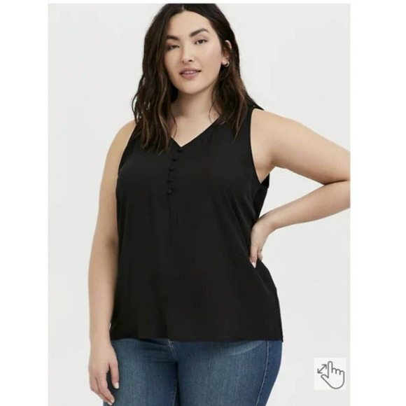torrid Tops - Torrid Black Sleeveless Georgette Knit Button Tank Size 1